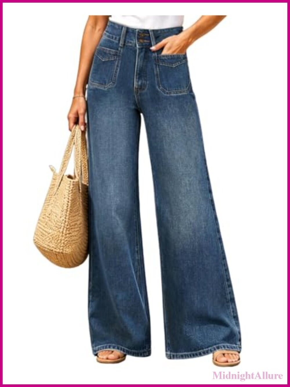 High Waisted Wide Leg Straight Leg Jeans Tummy Control Baggy Denim
